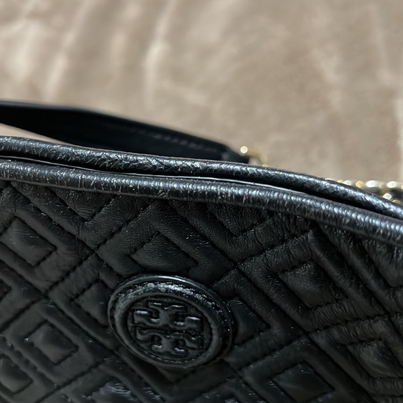 Black Tory Burch Fleming large tote quilted chain link handbag purse - Picture 5 of 7